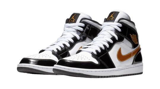 Air Jordan 1 Mid Patent Black White Gold - Image 2