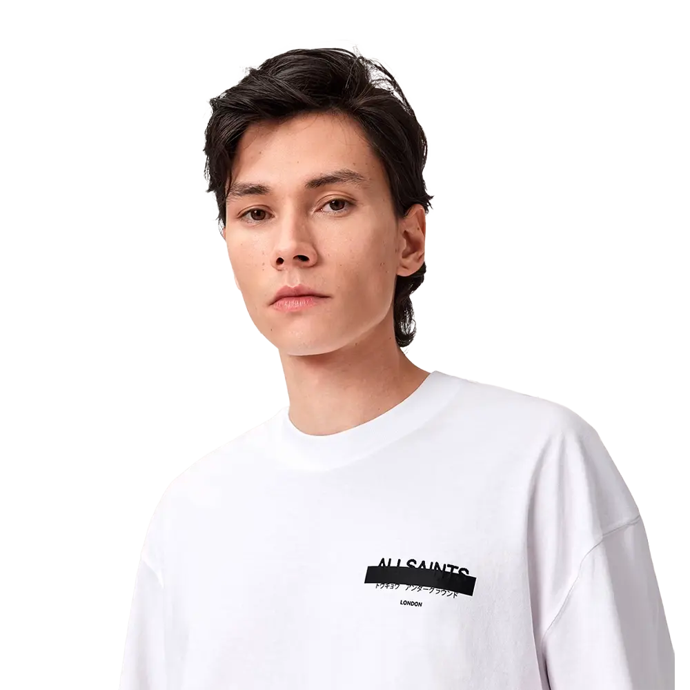 ALLSAINTS Redact Oversized Embroidered Logo T-Shirt Ashen White - Image 3