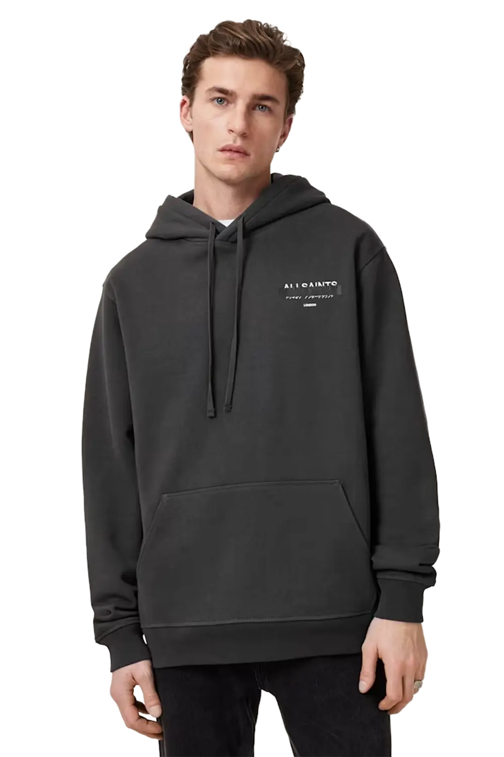 ALLSAINTS Redact Pullover Embroidered Logo Hoodie Washed Black - Image 3