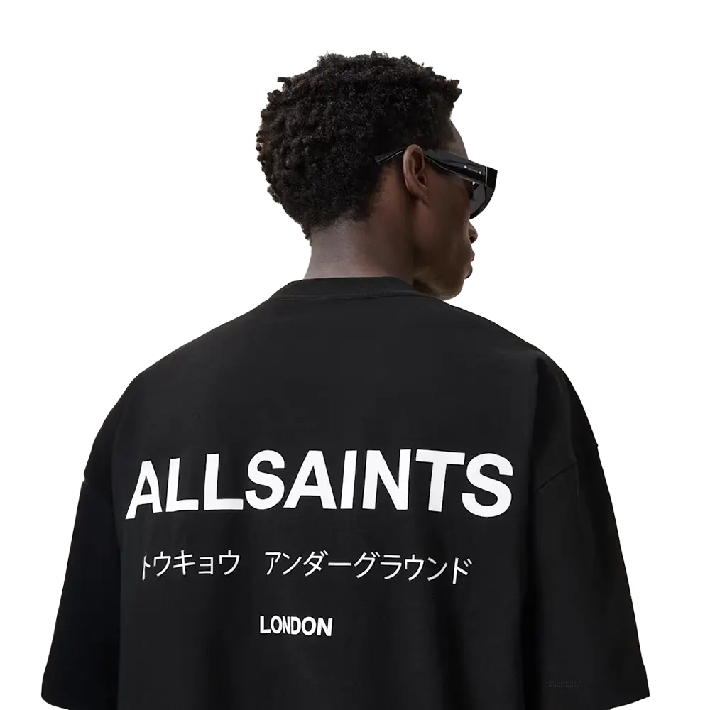 ALLSAINTS Underground Oversized Crew Neck T-Shirt Jet Black - Image 3