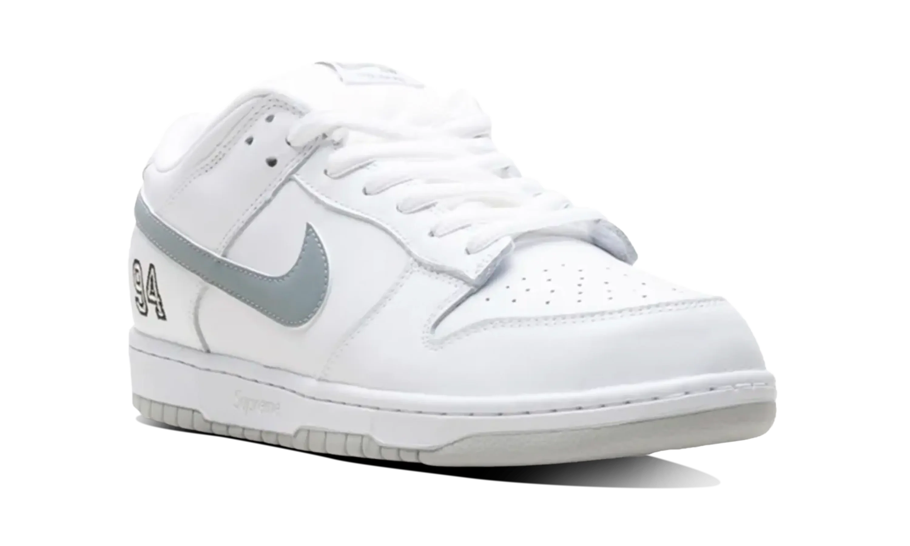 Nike SB Dunk Low Supreme 94 White Metallic Silver - Image 3